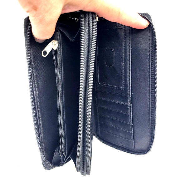 KENNETH COLE REACTION Black Clutch Organizer Leather Tassel Zipper Pulls 8x4.5x1 - Picture 8 of 11